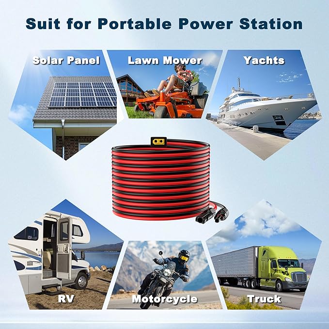 12AWG Solar Connector to XT60 Adapter Extension Cable Solar Panel to Potable Solar Power Generator/RV Foldable Solar Panel/Portable Power Station(70FT)