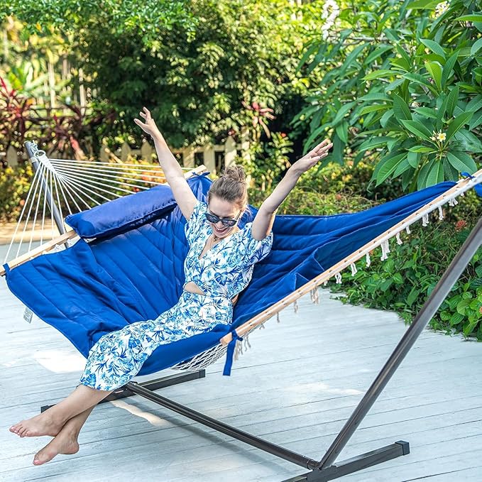 Lazy Daze Hammocks Portable 2 Person Heavy Duty Steel 12 FT Hammock Stand with Hooks and Chains for Outside Patio Backyard 450 Pounds Capacity Black