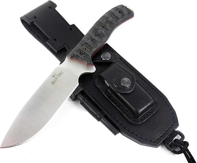 JEO-TEC Nº7 Full Tang Knife for Bushcraft Survival Hunting Camping Fishing 10.25 Overall Length BÖHLER N690C Stainless Steel Leather Sheath Sharpener Stone &amp Firesteel - Handmade