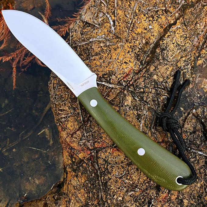 Watchman W229 EDC Fixed Blade Knife 14C28N Blade Steel Micarta Handle with Sheaths for Outdoor Activities Camping (Green)