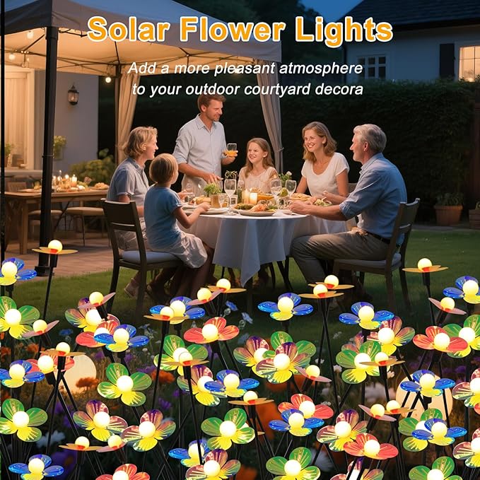 Solar Flower Lights Outdoor Waterproof 4 Pack of 32 LEDs Garden Solar Firefly Lights Decorative for Garden Yard Backyard