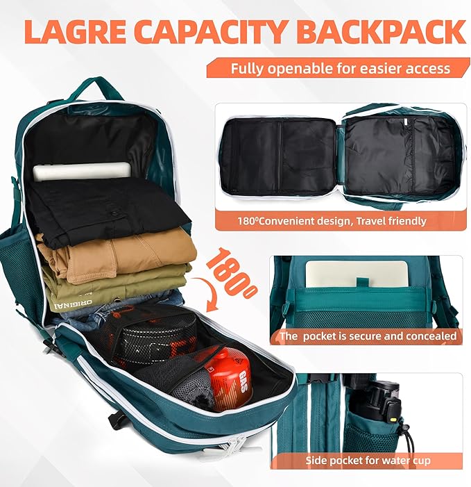 LUPU TACTICAL 45L Backpack for Men and Women 3 Days Assault Pack Outdoor Travel Hiking Camping Rucksack with Molle Webbing (Blacklish Green)