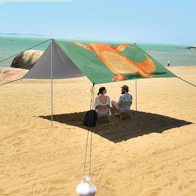 ALAZA Funny Alligator Beach Tent Sun Shelter UPF50+ Protection Beach Shade Canopy w/ 4 Sandbags for Outdoor Camping Fishing Backyard Fun Picnic 10x9 ft