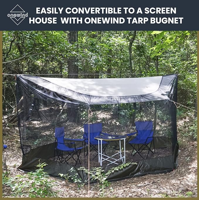 Onewind 11×10 ft Hammock Tarp Lightweight Silnylon Hammock Rain Fly 4000mm Waterproof 4-Season Multiple Shelter Solution Camping Tarp Tent with Complete Accessories Dark Grey