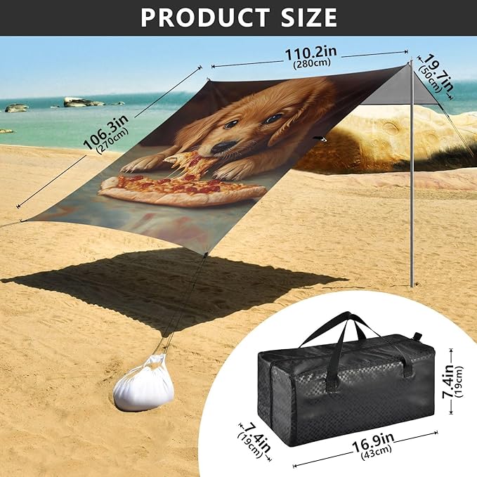 ALAZA Puppy Eat Pizza Beach Tent Sun Shelter Portable Canopy Sunshade for Outdoor Camping Picnics Backyard Fun 10x9 ft