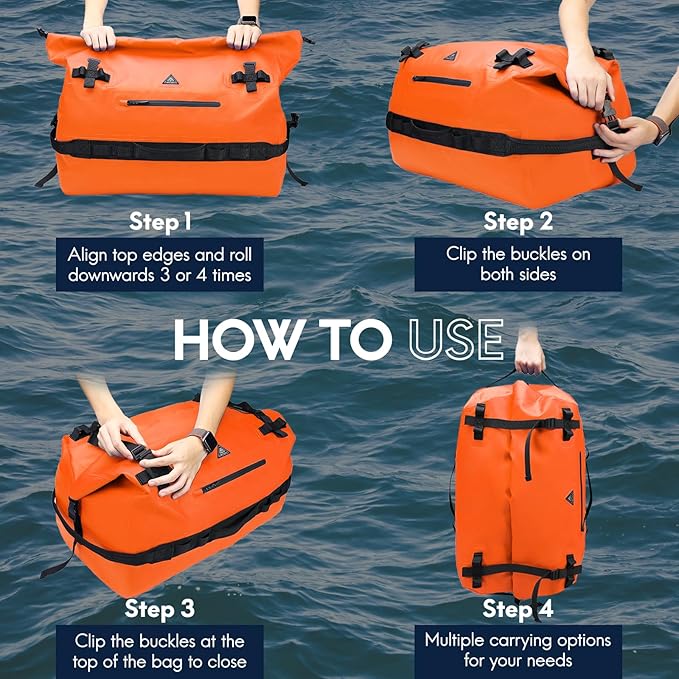 Haimont Large Waterproof Duffel Backpack Roll-Top Heavy Duty Dry Duffle Bag for Boating Travel Motorcycle Kayaking Camping 60L