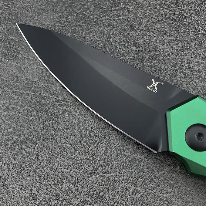 EDC Folding Pocket Knife For Men Button Lock Knife 3.35in 9Cr18MoV Steel Blade Green Aluminum Handle with Pocket Clip Sharp Camping Hiking Knives (green)