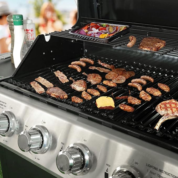 Grill Boss 4 Burner Propane Gas BBQ Portable w/ Lid Wheels &amp Side Shelves Black - Grilling Accessories and Equipment for Camping Tailgating Outdoor Barbecue and Cooking