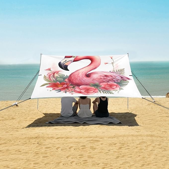 ALAZA Pink Flamingo Watercolor Beach Tent Sun Shelter Portable Canopy Sunshade for Outdoor Camping Picnics Backyard Fun 10x9 ft