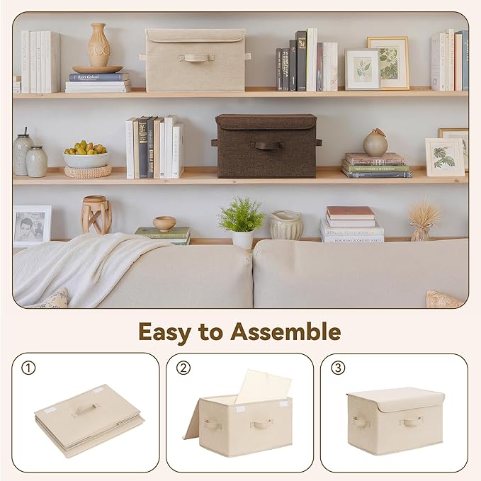 GRANNY SAYS Stoarge Basket with Lid Decorative Storage Boxes Closet Storage Bins for Clothes Collapsible Stackable Organization Khaki&ampBrown 2-Pack