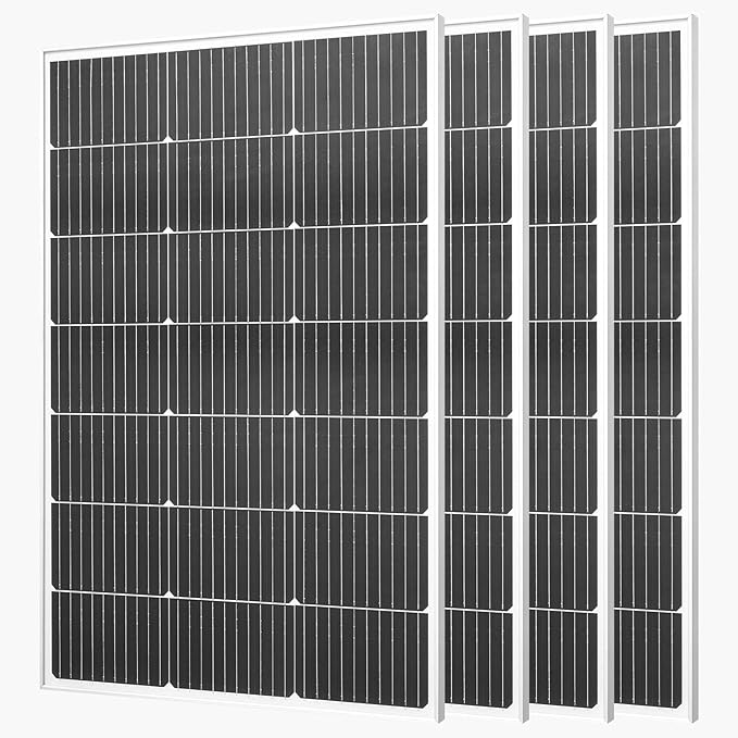 VEVOR 4PCS 100W Monocrystalline Solar Panels 23% High-Efficiency Mono PV Module with Stable MC4 Output &amp Aluminum Frame IP65 Waterproof Solar Panel for Car Boat RV Flat Rooftop Off-Grid Applicat