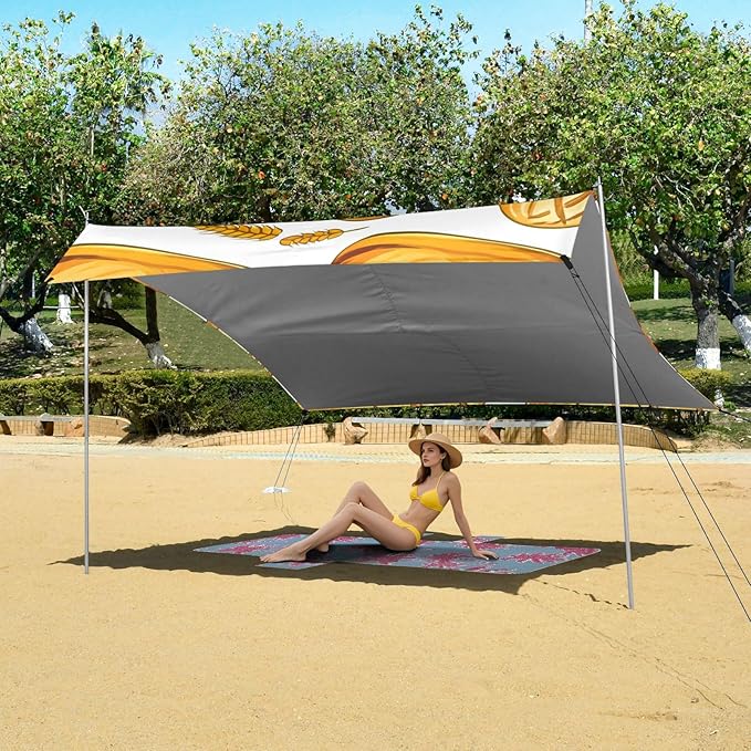 Beach Canopy with Windproof Ropes &amp Sandbags Beach Tent Sun Shade Sun Shelter for Camping Trips Fishing Backyard Fun or Picnics Bread
