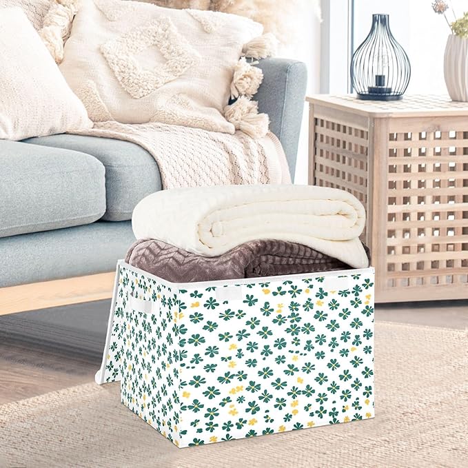 Clover Pattern Fabric Storage Bins with Lids and HandleFoldable Storage Bins with LidsCloset Organizers for Clothes Storage Room Organization Office Storage Chest Organizer