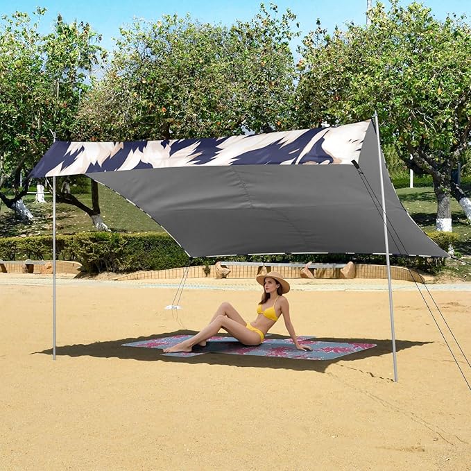 Animal Print Style Aliceblue Stable Beach Tent UPF50 Waterproof Shade Sun Shelter with Sand Shovel for Camping Trips Fishing Backyard Fun or Picnics