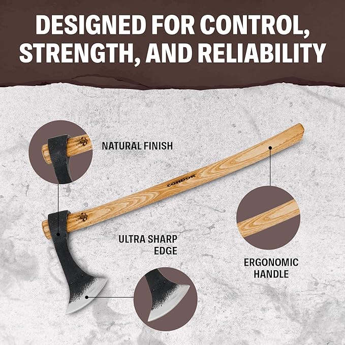 Condor Tool &amp Knife Replacement Hickory Handle Francisca Throwing Axe | Solid Axe Handle Made from Burnt American Hickory | Wooden Hatchet Handle with a Firm Grip | Axe Head Not Included | 0oz