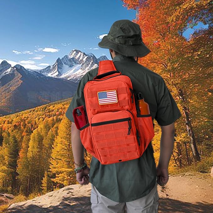 Tactical Shoulder Sling Bag Small Chest Pack 13L Backpack for Men Outdoor Sports (Orange 13L)