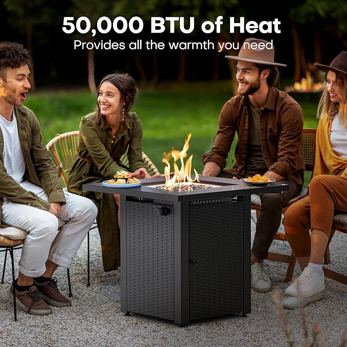 LEGACY HEATING Zeta 1 Propane Fire Pit Table 50000BTU Outdoor Gas Fire Pit 2 in 1 Firepit Table w/Lid Lava Rock ETL Certified 28in Steel Fire Table add Warmth to Parties on Backyard Black