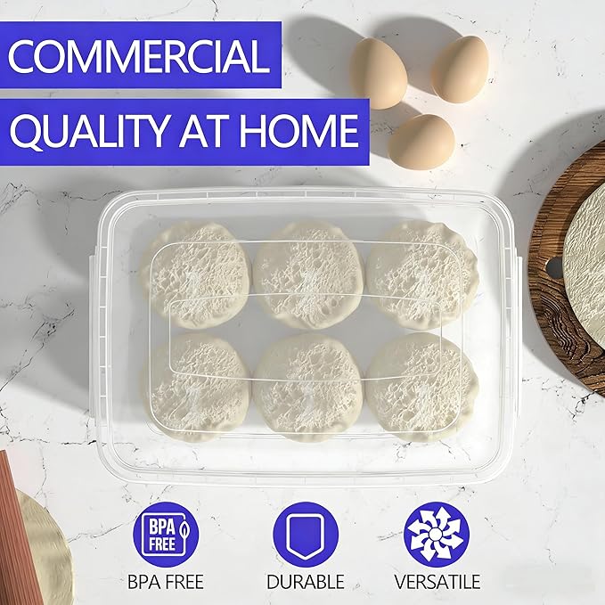 Zopnny Dough Proofing Box with 4 Trays and 4 Lids 15 x 10.4 x 5.2 Pizza Dough Container Stackable BPA-Free Trays with Covers