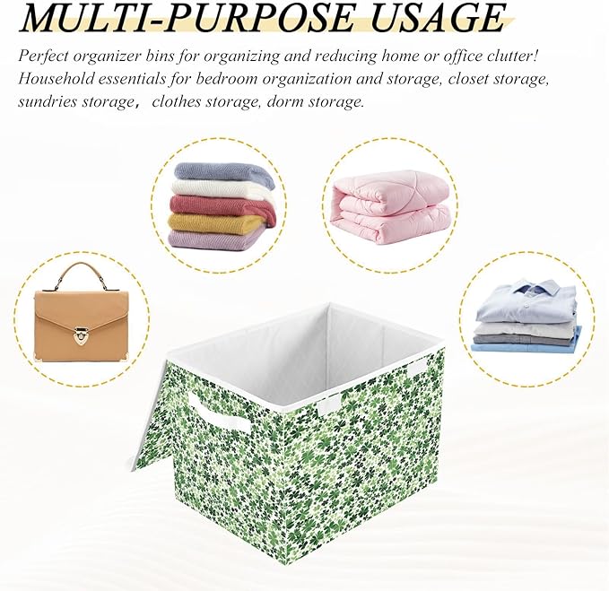 Lush Clover Fabric Storage Bins with Lids and HandleFoldable Storage Bins with LidsCloset Organizers for Clothes Storage Room Organization Office Storage Chest Organizer