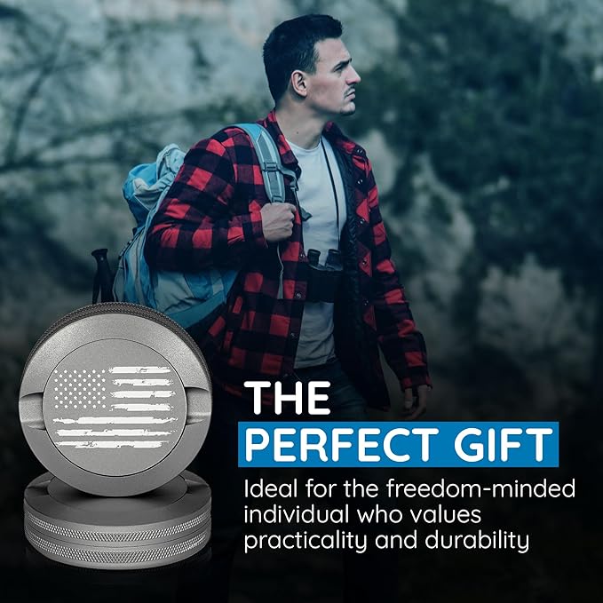 Premium Nicotine Pouch Container | Zyn Metal Can | Moisture &amp Odor Proof Snus Can | Zyn Accessories | Laser Engraved American Flag Design (Silver)