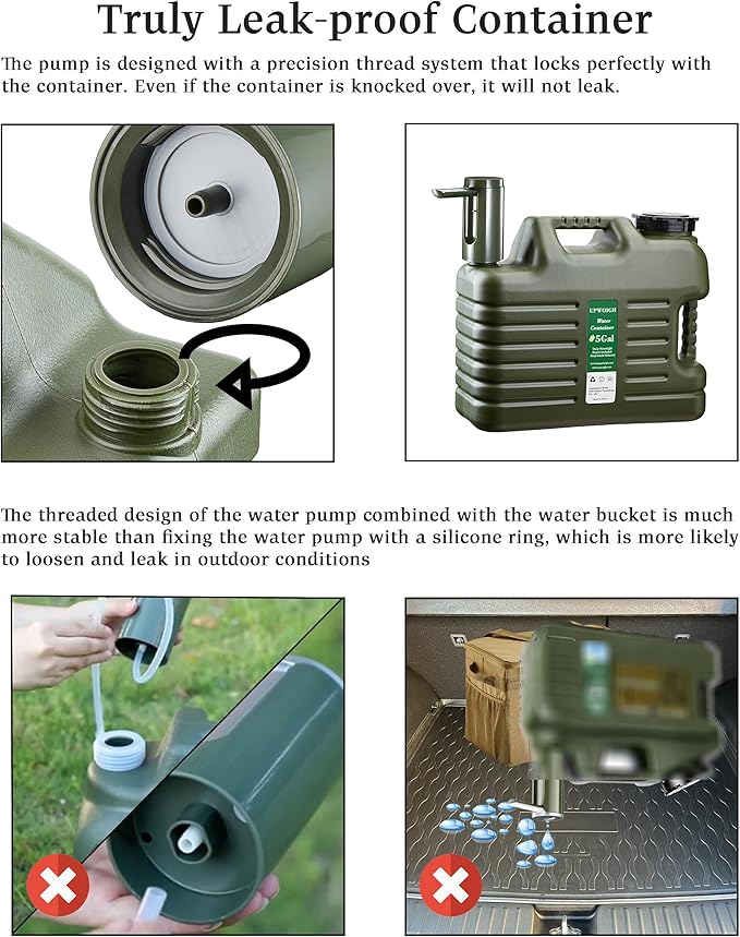 Portable 5 Gallon Water Jug with Automatic Touch Control PumpTruly No Leakage Water Container with SpigotType-C Rechargeable Black Water Pump Gear for Outdoors Camping Hiking