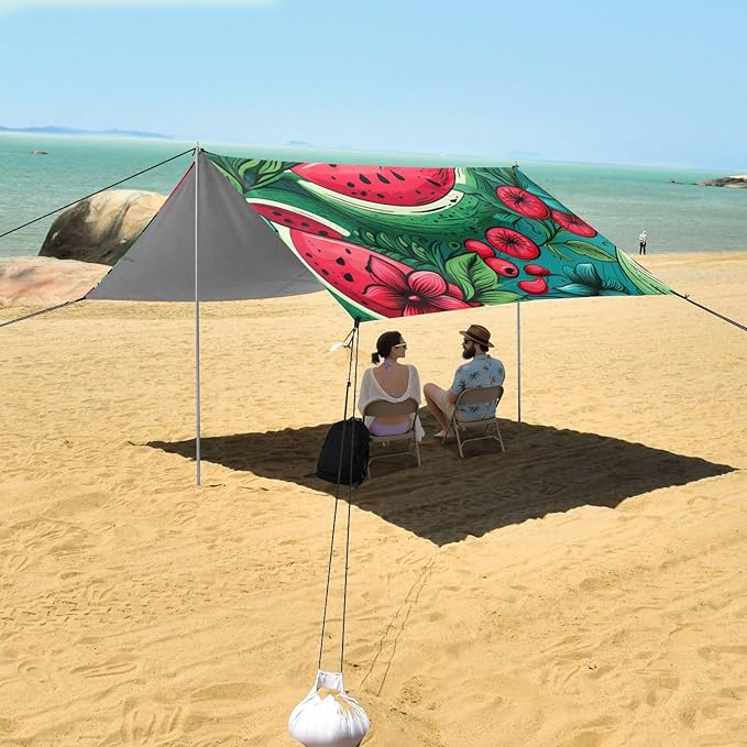 ALAZA Watermelon Hand Drawn Beach Tent Sun Shelter Portable Canopy Sunshade for Outdoor Camping Picnics Backyard Fun 10x9 ft