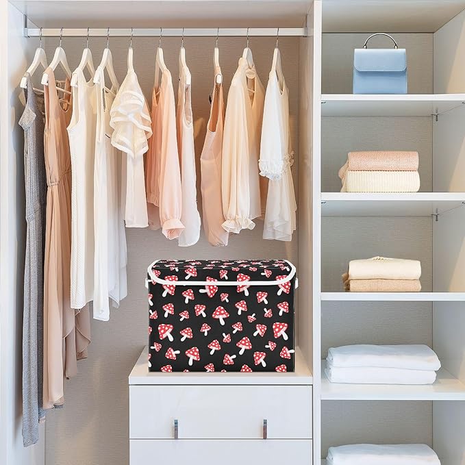 Storage Box Mushroom Cartoon Closet Storage Bins with Lids Foldable Oxford Fabric Storage Box for Home Bedroom Closet Office (16.5x12.6x11.8 in)