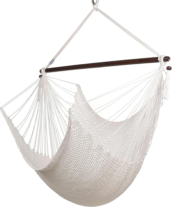 Large Caribbean Hammock Chair - 48 Inch - Polyester - Hanging Chair - White