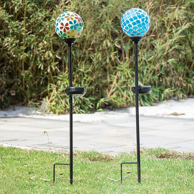 VCUTEKA Solar Garden Lights Mosaic Solar Light Outdoor Waterproof LED Pathway Stake Light for Landscape Patio Yard Deck Walkway Decoration 2 Pack