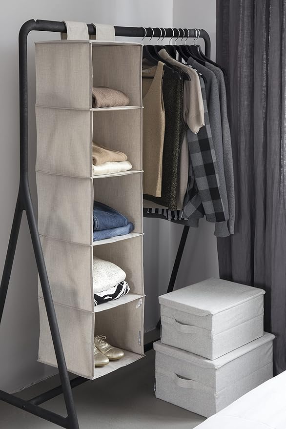 Bigso Box of Sweden Small Storage Box with Lid and Handle - Fabric Storage Box Made of Polyester and Cardboard in Linen Look - Folding Container for Clothes Accessories Toys etc. - Beige