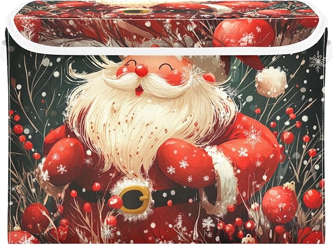 Collapsible Storage Bins with Lids Decorative Fabric Storage Cubes Closet Organizer and Storage Basket Boxes Containers for Clothes Box Chest Nursery Folding Rectangle Red Christmas Sante Cla