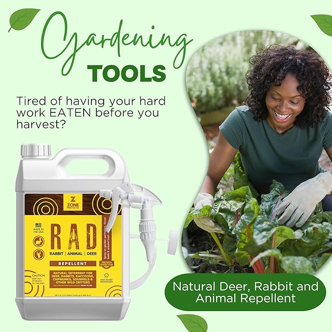 R.A.D. Rabbit Animal Deer Repellent – 1 Gallon Trigger Sprayer Natural Formula Keeps Deer and Rabbits Out of Gardens Flower Beds and Lawns