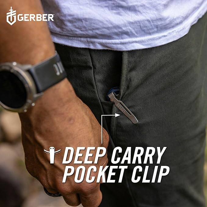 Gerber Gear Assert Magnacut - Deep Carry Pocket Clip Knife for Camping Hiking Adventure - EDC Utility Tool - Stainless Steel Blade - Textured Grip - Made in USA - Blue