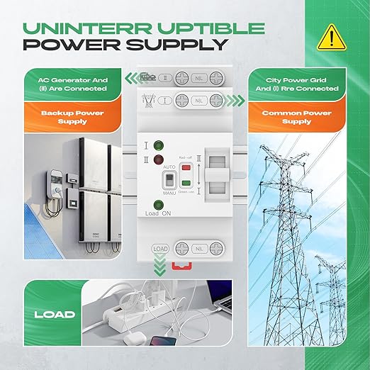 Mini Automatic Transfer Switch 2P 63A 110VATS Automatic/Manual DIN Rail Mount Dual Power Transfer Switch for Home Generator RVPublic/Backup Power Supply
