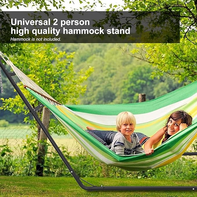 Heavy-Duty Hammock Stand for 2 People Steel 130 * 40 * 51in Portable Design for 9.5 to 14 ft Hammocks Ideal for Outdoor Balconies Porches Patios Decks and Backyards.