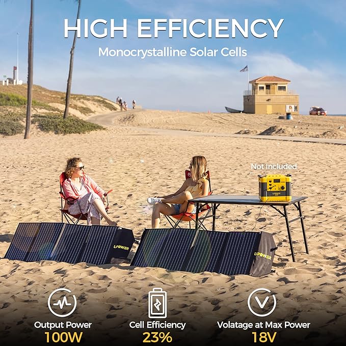 Lipower 100W Portable Solar Panel 18V Foldable Solar Charger for Lipower Power Station Jackery/Anker/FlashFish/Bluetti/Goal Zero/Rockpals Power Station and with USB Type-C PD Output
