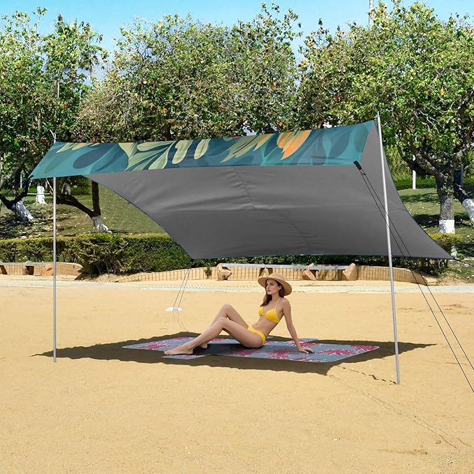 ALAZA Anemone Flower Bouquet Beach Tent Sun Shelter UPF50+ Protection Beach Shade Canopy w/ 4 Sandbags for Outdoor Camping Fishing Backyard Fun Picnic 10x9 ft