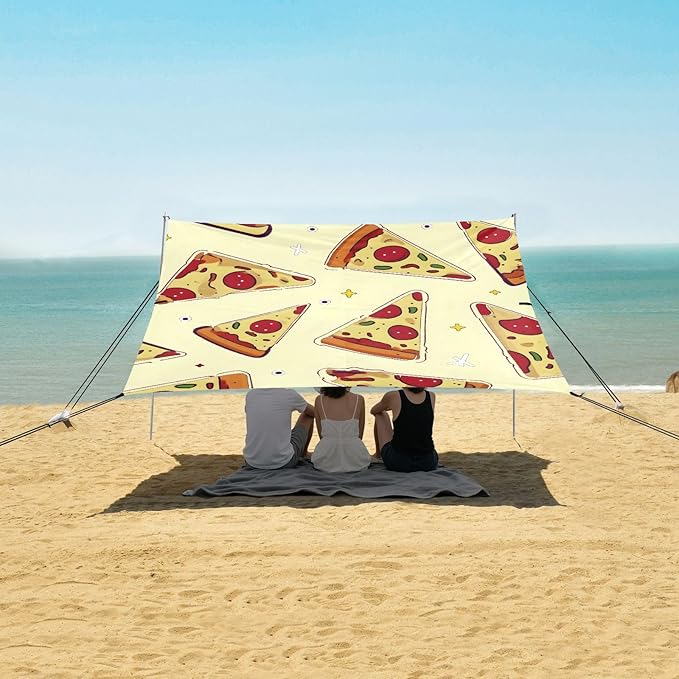 ALAZA Cute Yellow Pizza Pattern Beach Tent Sun Shelter Portable Canopy Sunshade for Outdoor Camping Picnics Backyard Fun 10x9 ft