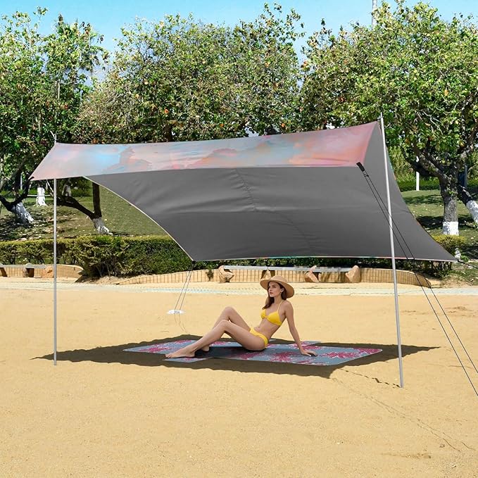 ALAZA Sunflower Bouquet Beach Tent Sun Shelter UPF50+ Protection Beach Shade Canopy w/ 4 Sandbags for Outdoor Camping Fishing Backyard Fun Picnic 10x9 ft