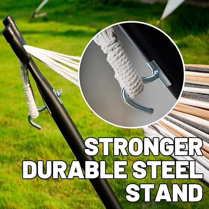 Hammock with Heavy-Duty Steel Stand for OutsideHammocks 450 Lb CapacityPortable Hammock2 People Standing HammocksSuitable for BeachBackyard Gardens Patio Bedroom100 * 40 * 38 Inch (Coffee)