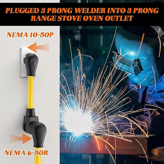 Kanayu 10-50P to 6-50R 50amp Welder Adapter Cord Compatible with NEMA 3 Prong Range Stove Oven to Welder Plasma Cutter Adapter with Ergonomic Handle Heavy Duty STW 8 AWG*3C 1ft ETL Listed