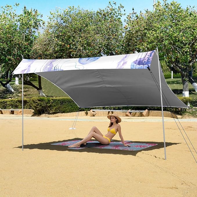 ALAZA Jellyfish Watercolor Hand Drawn Beach Tent Sun Shelter Portable Canopy Sunshade for Outdoor Camping Picnics Backyard Fun 10x9 ft