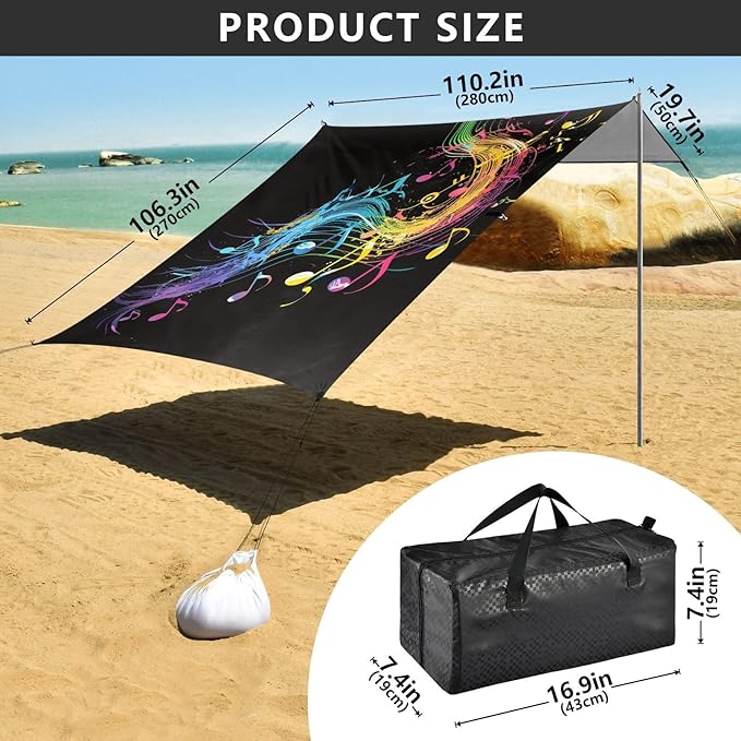 ALAZA Color Flying Musical Notes Beach Tent Sun Shelter Portable Canopy Sunshade for Outdoor Camping Picnics Backyard Fun 10x9 ft