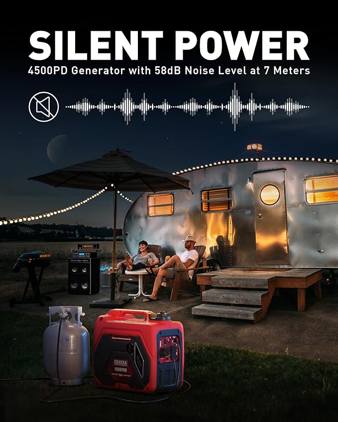 ERAYAK 4500W Dual-Fuel Portable Inverter Generator for Home Use Camping Outdoor 30A RV Ready Auto Switch Gas and Propane Powered EPA CO Sensor Parallel Ready Campact Design