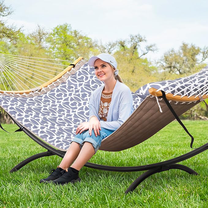 SUNCREAT Portable Outdoor Hammock with Stand Double Hammock with Stand for Outside Patent Pending Gray
