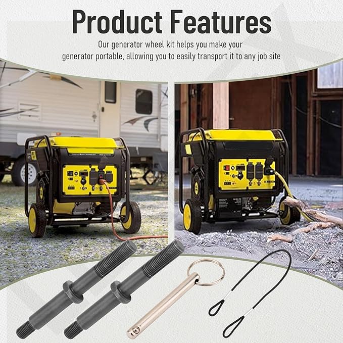 8-Inch Never-Flat Generator Wheel Kit for Predator 4000 6500 8750 Watt Generators Equipped With An Adjustable Handle