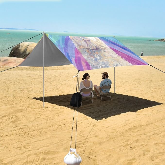 ALAZA Funny Llama Alpaca Rainbow Beach Tent Sun Shelter UPF50+ Protection Beach Shade Canopy w/ 4 Sandbags for Outdoor Camping Fishing Backyard Fun Picnic 10x9 ft