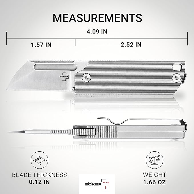 BOKER PLUS BabyX Flipper Steel – Ball-Bearing EDC Mini Pocket Knife with D2 Sheepfoot Blade – Small One-Hand Folding Knife with Stainless Steel Handle and Clip – Pocket Knife in Gift Box