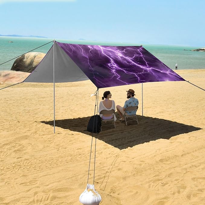 ALAZA Purple Lightning Beach Tent Sun Shelter Portable Canopy Sunshade for Outdoor Camping Picnics Backyard Fun 10x9 ft