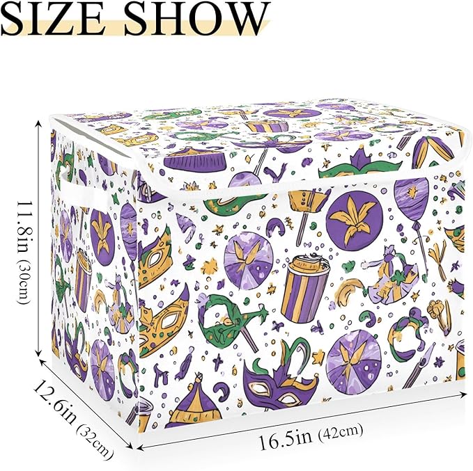 Shrove Tuesday Star Mask Storage Box with Lid 1 PC Foldable Storage Bin with Lids Stackable Storage Bins Cube Closet Organizer Basket with Flip-Top Lid &amp Handles for Shoes Books Towels